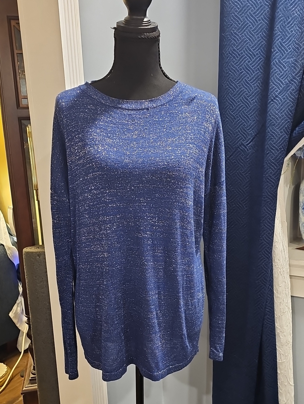 MNG Basics Sz XL Blue Glitter Long Sleeve Top EUC